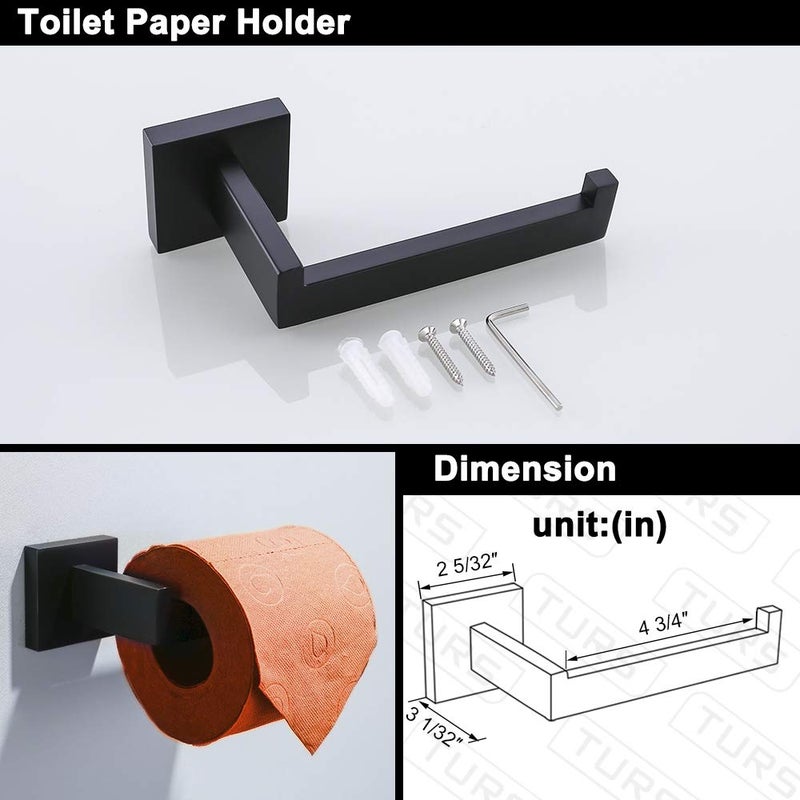 TURS 4-Piece Bathroom Hardware Set Black Towel Bar Set Stainless Steel Towel Bar Hand Towel Holder Toilet Paper Holder Towel Hooks Wall Mount - Image 4